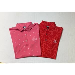 Lot of 2 FJ footjoy golf polo shirt all over print king & bear Men’s size M